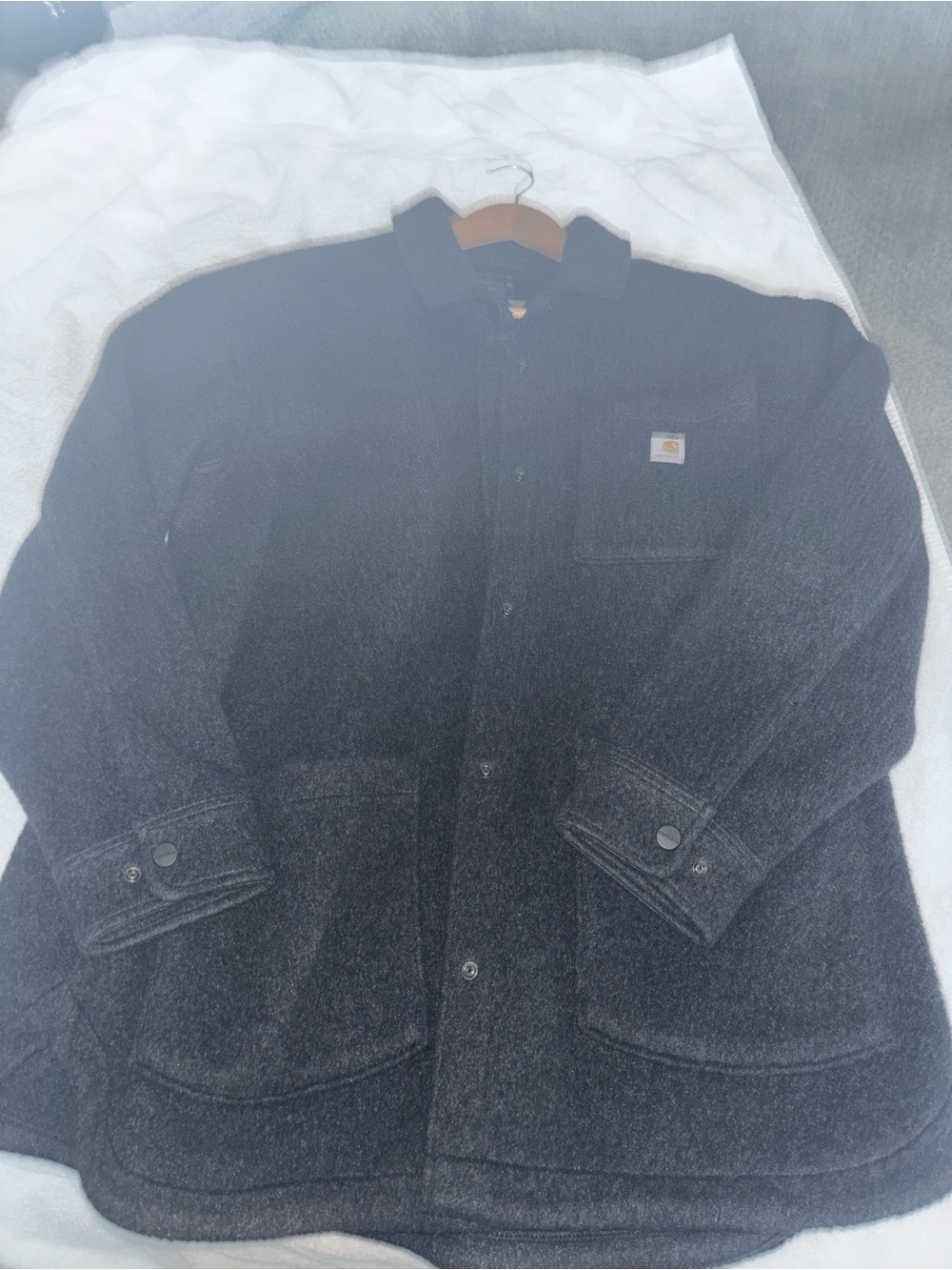 Carhartt Men's Dark Gray Pea Coat with Logo Patch
